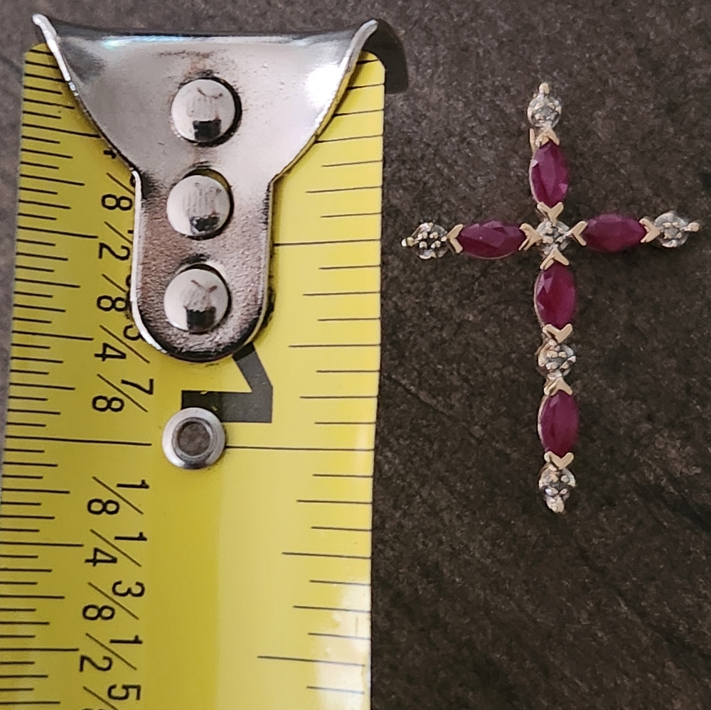 10k yellow gold diamond & Ruby cross pendant